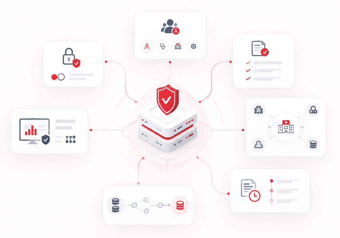 Trusted healthcare intelligence governance connecting secure access, compliance, audit readiness and healthcare data